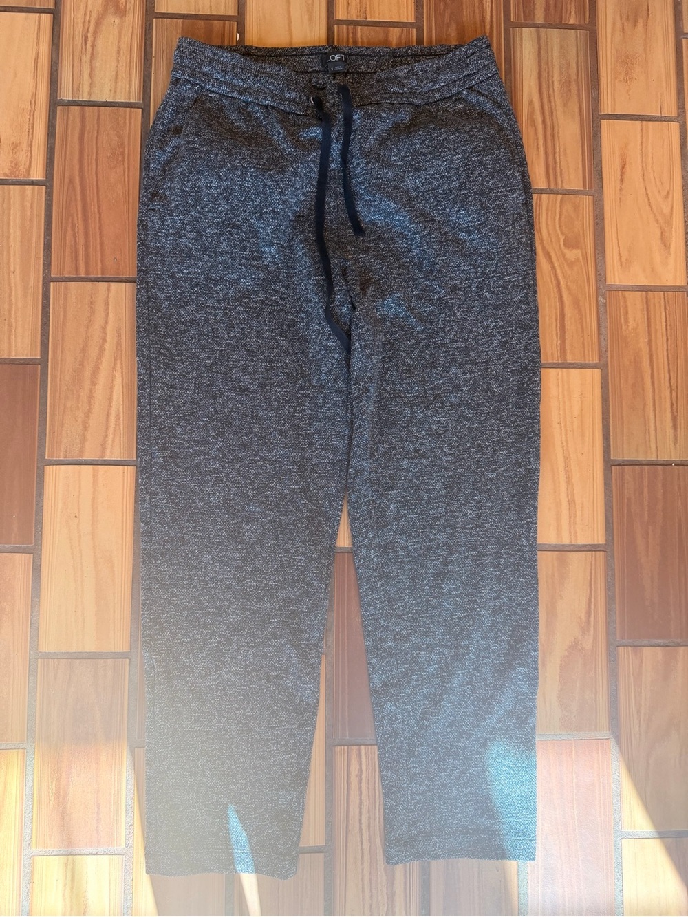 LOFT Gray Marled Knit Drawstring Pull On Pants Size Small Straight Leg Lounge